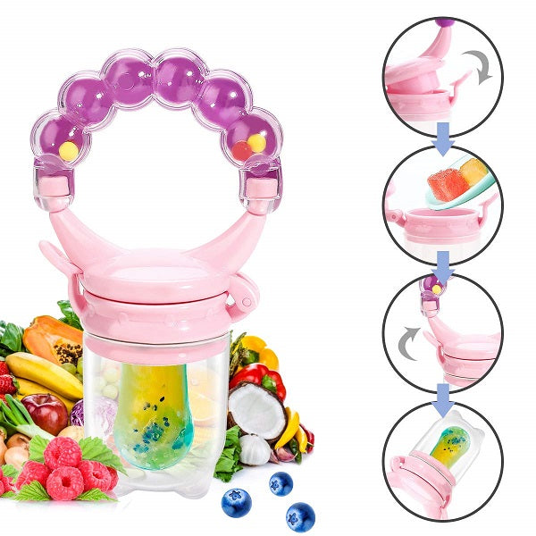 Baby Fresh Food Fruit Feeder with Rattle Silicone Nipple Pacifier Teething Toy