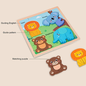 Wooden Cartoon Animal Pattern Puzzle Game