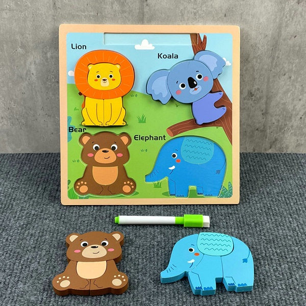 Wooden Cartoon Animal Pattern Puzzle Game