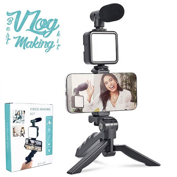 Vlogging Kit for Video Making with Mic Mini Tripod Stand