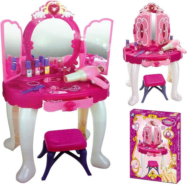 Girls Pink Musical Dressing Table Vanity Light Mirror Play Set
