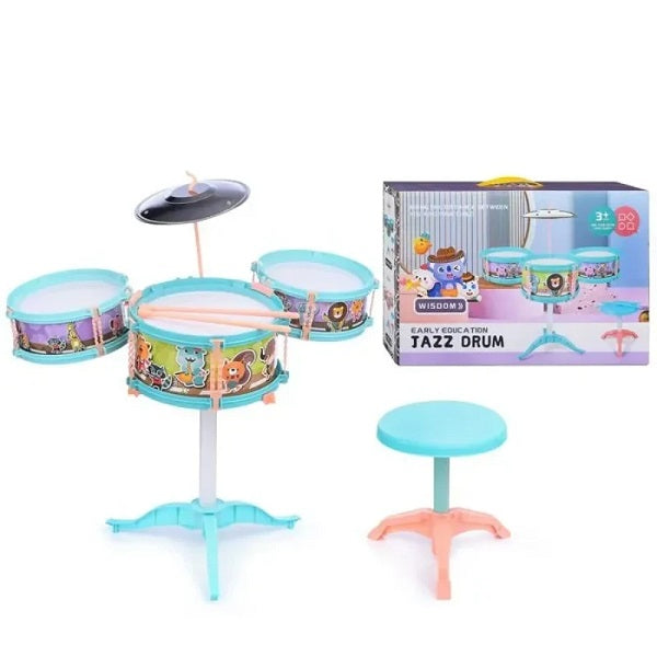 Jazz Drum Kit Play Set With 4 Music Card & Stool