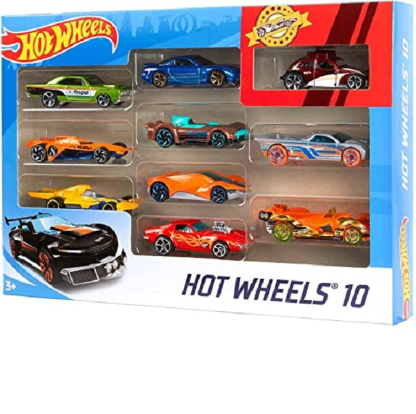 Hot Wheels Set of 10 Toy Cars & Trucks in 1:64 Scale