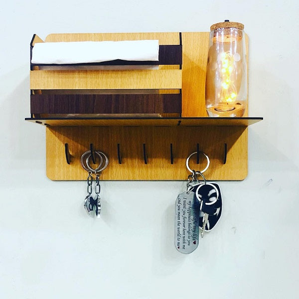 Wooden Key Holder With Tissue Holder